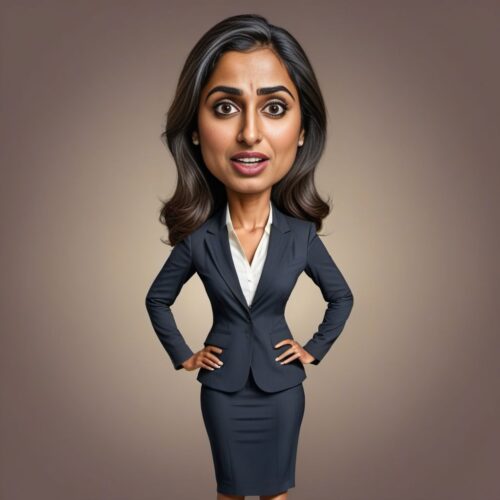 Funny Caricature of a Young Beautiful South Asian Woman as a Lawyer