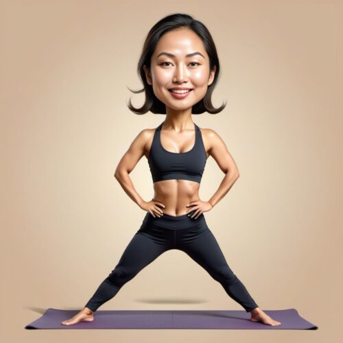 Caricature of a Young Beautiful Asian Woman as a Yoga Instructor