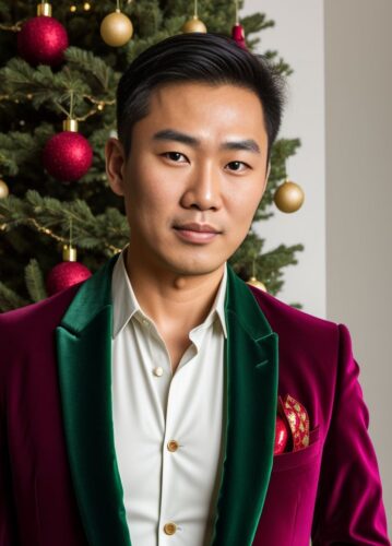 Asian Man with Green Velvet Blazer