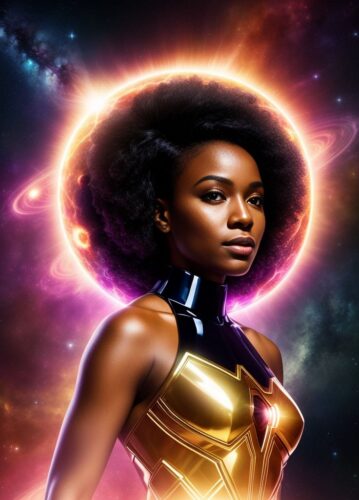 Black SuperHero Woman with cosmic energy powers