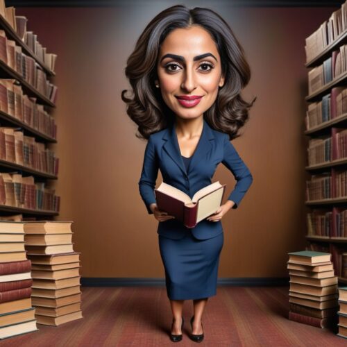 Caricature of a Young Middle-Eastern Librarian Organizing Books