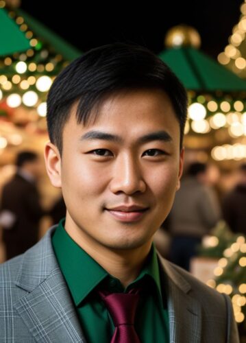 Asian Man with Green Checkered Tie