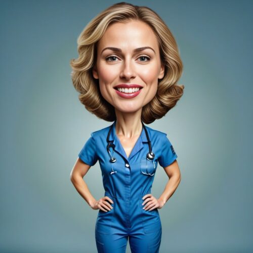 Caricature of a Young Beautiful Woman Vet