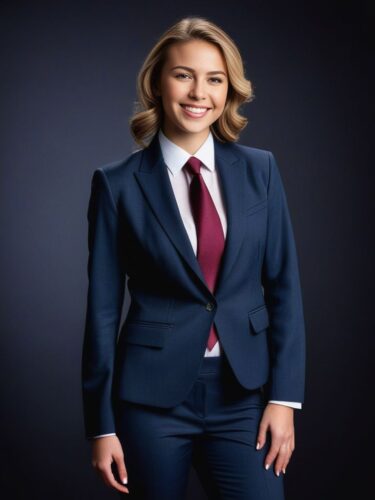 Happy Young Woman in Modern Suit and Tie