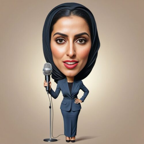 Caricature of a Young Middle-Eastern Woman Journalist