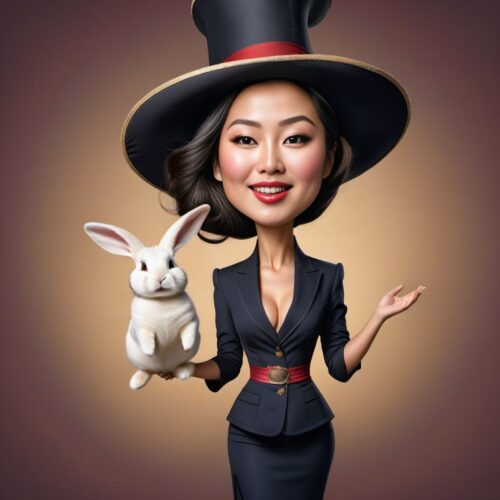 Caricature of a Young Asian Woman Magician