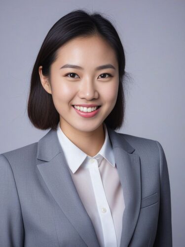 Studio Portrait of a Cheerful Young East Asian Woman