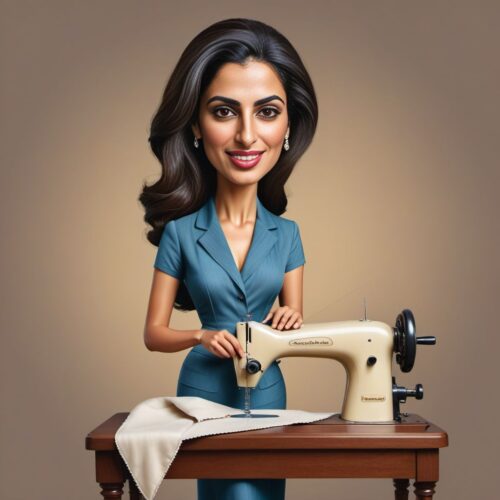 Caricature of a Young Middle-Eastern Woman Sewing