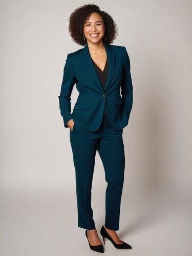 Smiling Mixed Race Woman in Tailored Suit