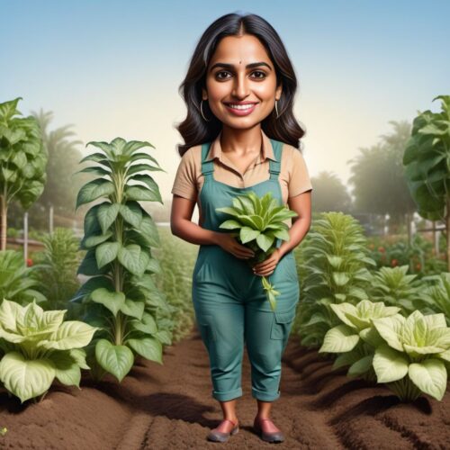 Young beautiful South Asian woman caricature as a gardener