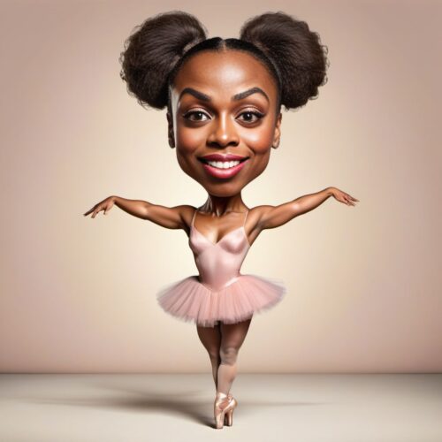 Funny Caricature of a Young Beautiful Black Woman as a Ballet Dancer