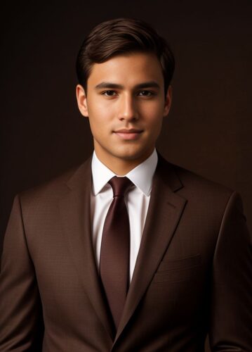 Young Executive in Fitted Brown Suit
