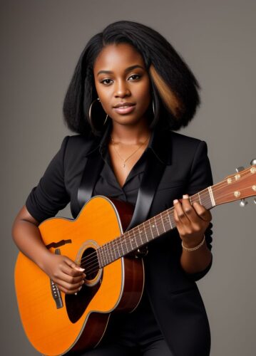 Professional Portrait of a Young Black Woman Musician with Guitar