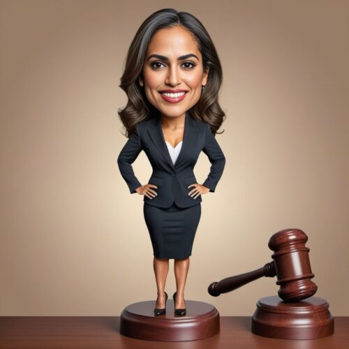 Young beautiful Hispanic woman caricature as a judge
