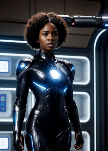 Black SuperHero Woman with the ability to communicate with machines