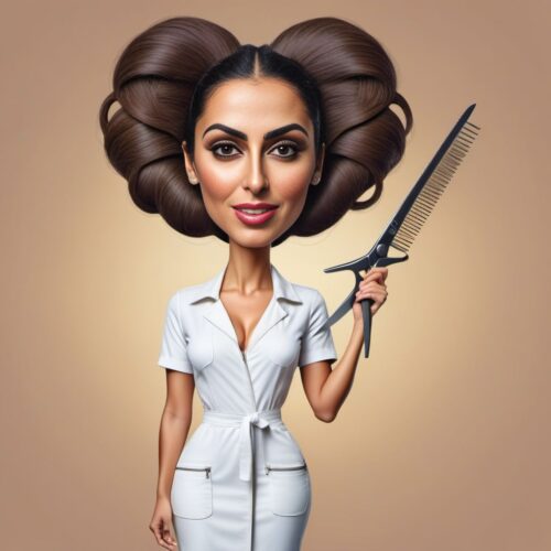 Caricature of a Young Middle-Eastern Woman as a Hairdresser