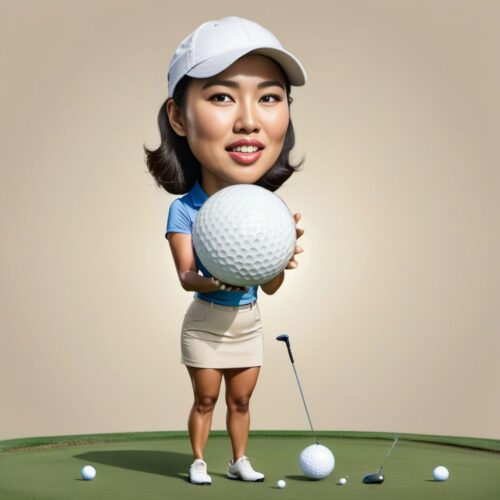 Caricature of a Young Asian Woman Golfer