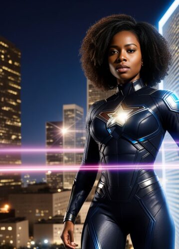 Black SuperHero Woman with Hologram Projection