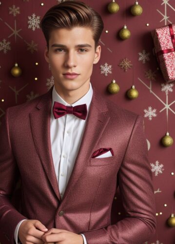 Fashionable Young Man in Burgundy Suit Jacket