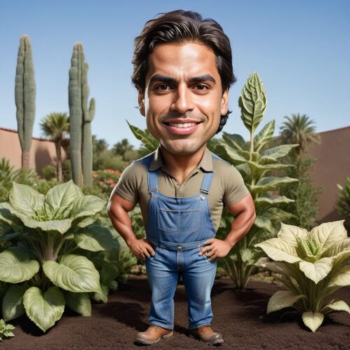 Young Hispanic Man Caricature as Gardener