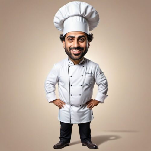 Full Body Caricature of a Young Middle-Eastern Chef