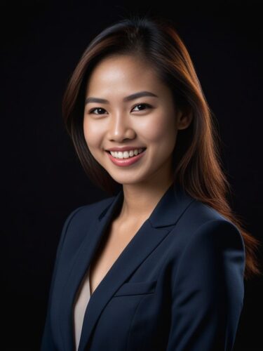 Full Body Studio Headshot of a Smiling Young Southeast Asian Woman