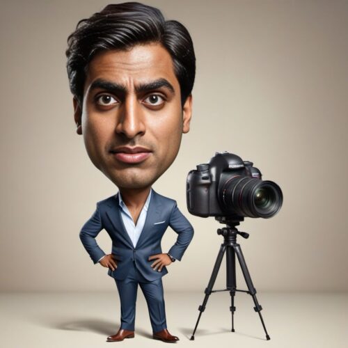 Caricature of a Young South Asian Man as a Photographer
