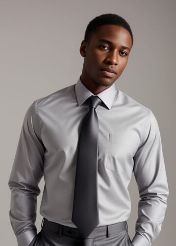 Black Young Executive in a Sharp Light Grey Dress Shirt