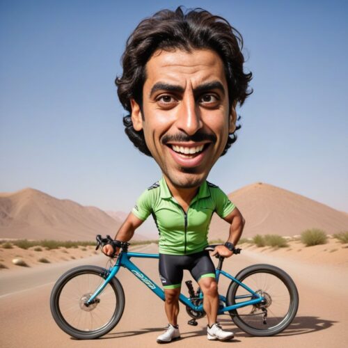 Caricature of a Young Middle-Eastern Man as a Cyclist