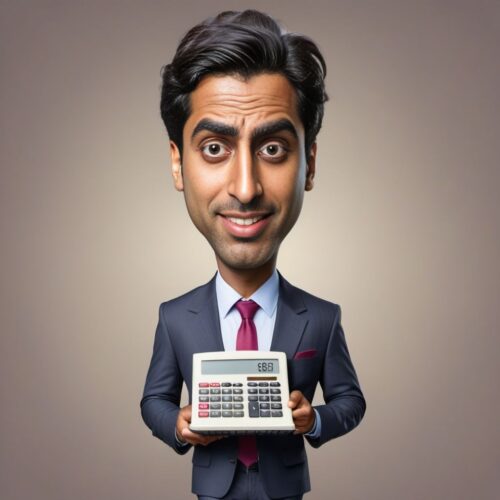 Funny Caricature of a Young South Asian Man as a Banker