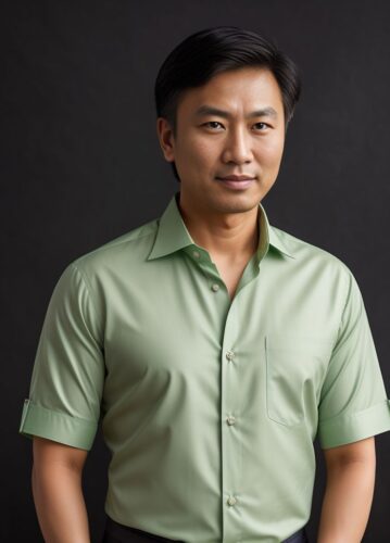 Asian Entrepreneur in a Soft Green Dress Shirt