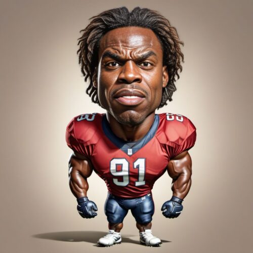 Young Muscular Black Man Caricature as Football Player