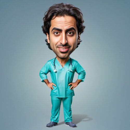 Funny Caricature of a Young Middle-Eastern Surgeon