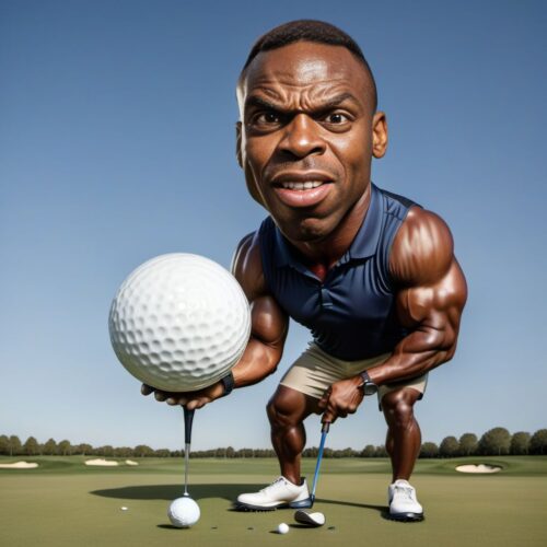 Funny Caricature of a Young Black Golfer