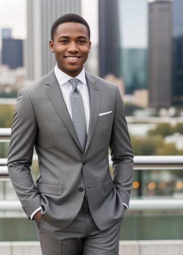 Young Black Businessman with Tailored Grey Suit