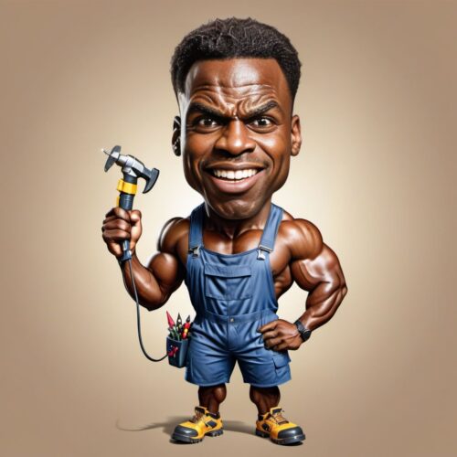 Young, Muscular Black Man Caricature as an Electrician