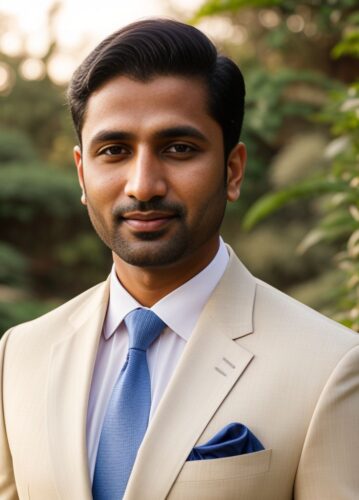 South Asian Business Strategist in Bespoke Cream Suit