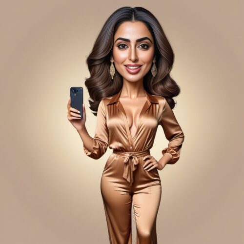 Caricature of a young beautiful Middle-Eastern woman taking a selfie