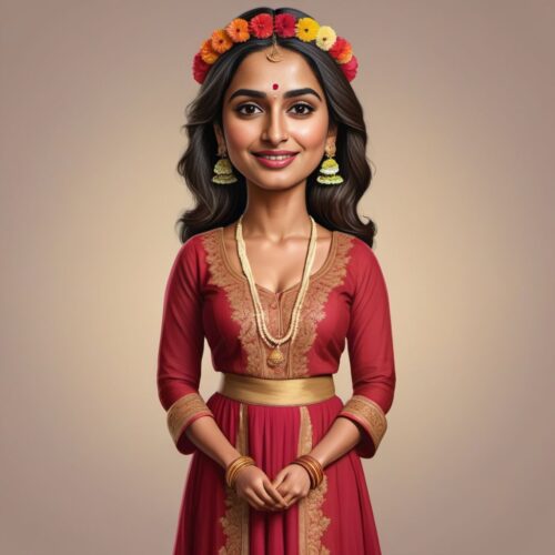 Young beautiful South Asian woman caricature