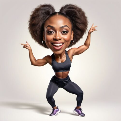 Funny Caricature of a Young Black Woman in Sporty Attire