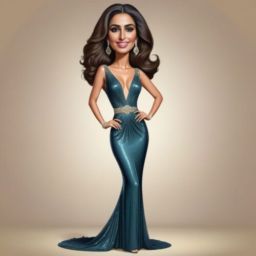 Caricature of a Young Middle-Eastern Woman in a Glamorous Gown