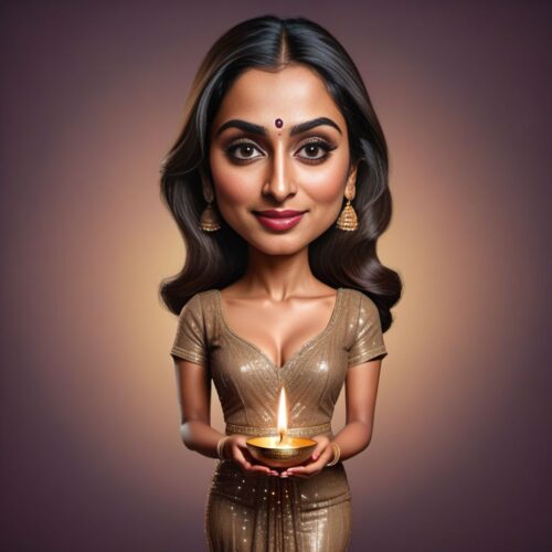 Young beautiful South Asian woman caricature