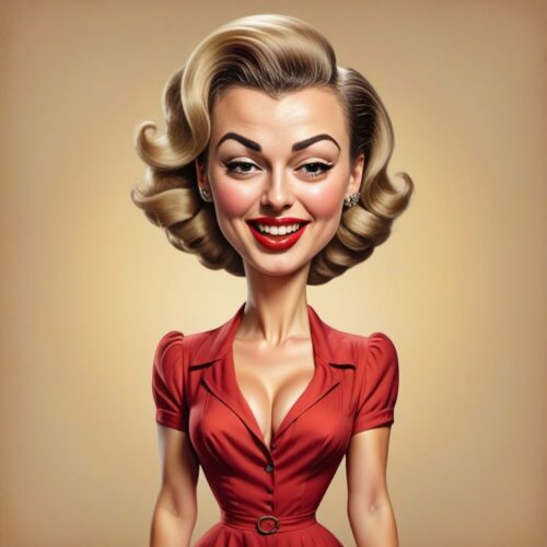 Caricature of a Young Beautiful Woman in Vintage Pin-up Style