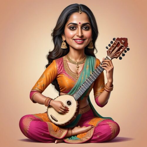 Young beautiful South Asian woman playing sitar