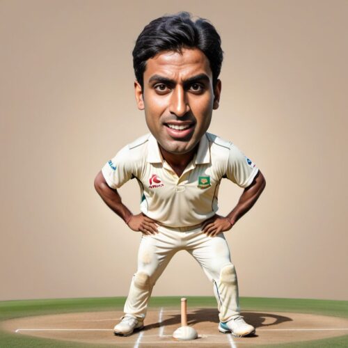 Caricature of a Young South Asian Cricketer