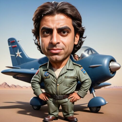 Full Body Caricature of a Young Middle-Eastern Pilot