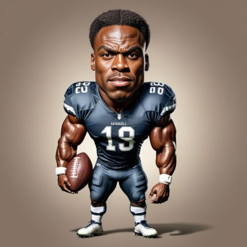 Young Black Man Caricature as Football Player