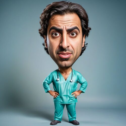 Funny Caricature of a Young Middle-Eastern Surgeon