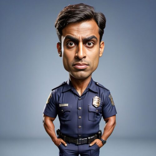 Caricature of a Young South Asian Police Officer