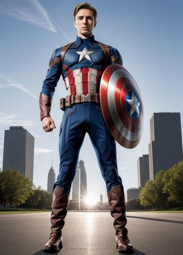 Young superhero man with Captain America’s shield